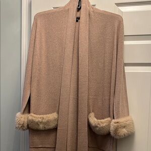 Chic Tan Poncho with Faux Fur Trim